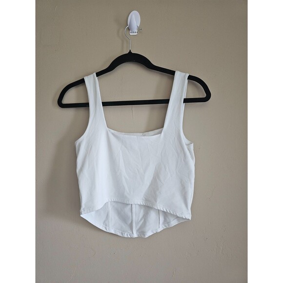 Live in the Moment Womens Ribbed Square Neck Crop Top Size M White - Picture 2 of 4